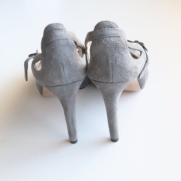 Via Spiga Grey Suede Open Toe Mary Jane Stiletto Heels / Sandals / Shoes Size 6 - Picture 8 of 16